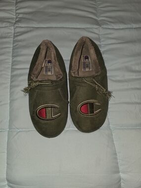 Champion Mens Olive Green Logo Slip-Ons with Red Accent